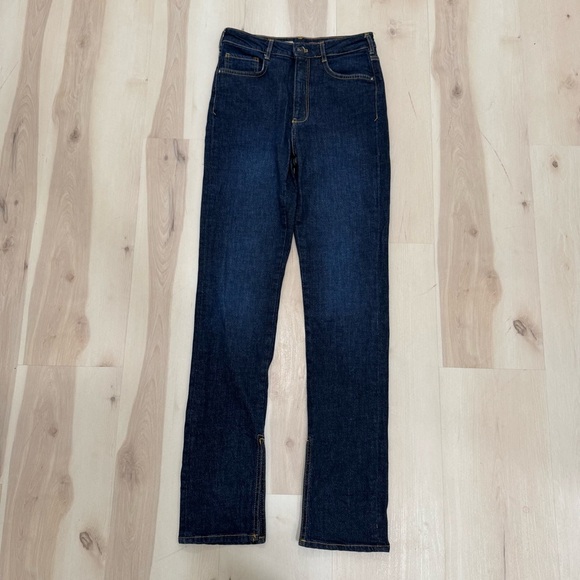 Anthropologie Pilcro Split Straight Leg Jeans Denim Dark Wash Women's 28 X 33 - Picture 5 of 16